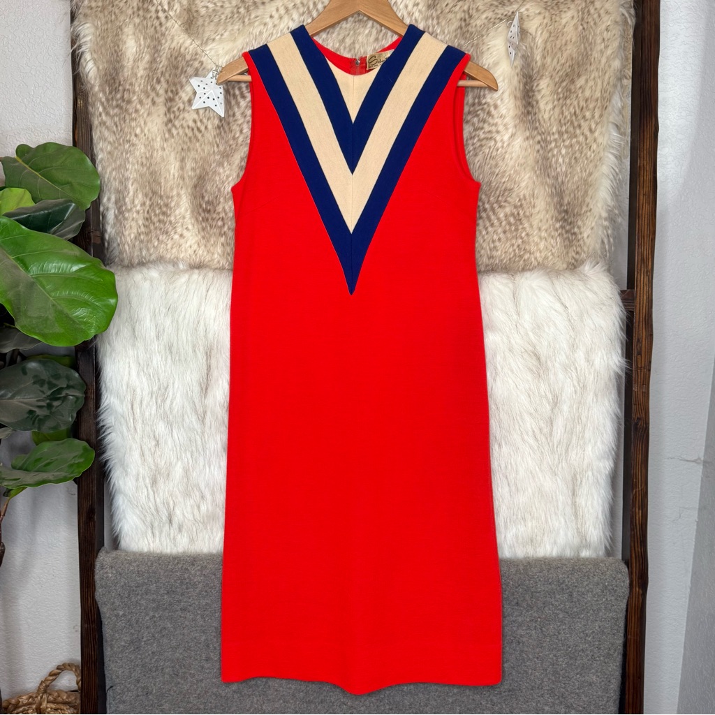 Vintage 1960’s Sebastian Red Sleeveless Wool Dress